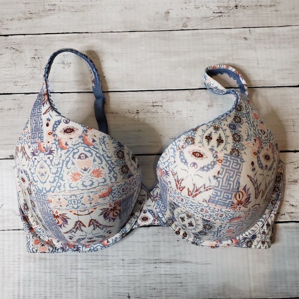 VS VICTORIA'S SECRET Body by Victoria Demi Bra 34DD Blue Floral Print